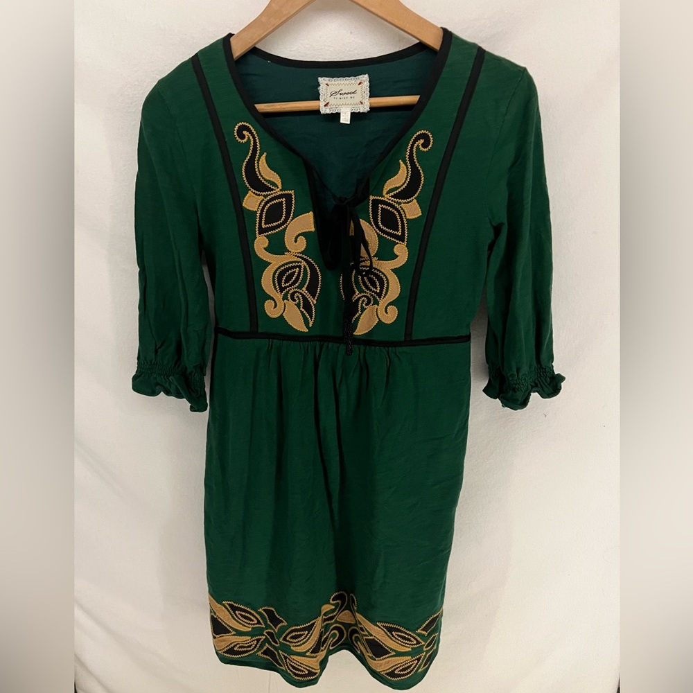 Sweet By Miss Me Women’s Green Embroidered Boho Peasant Style Dress Size S